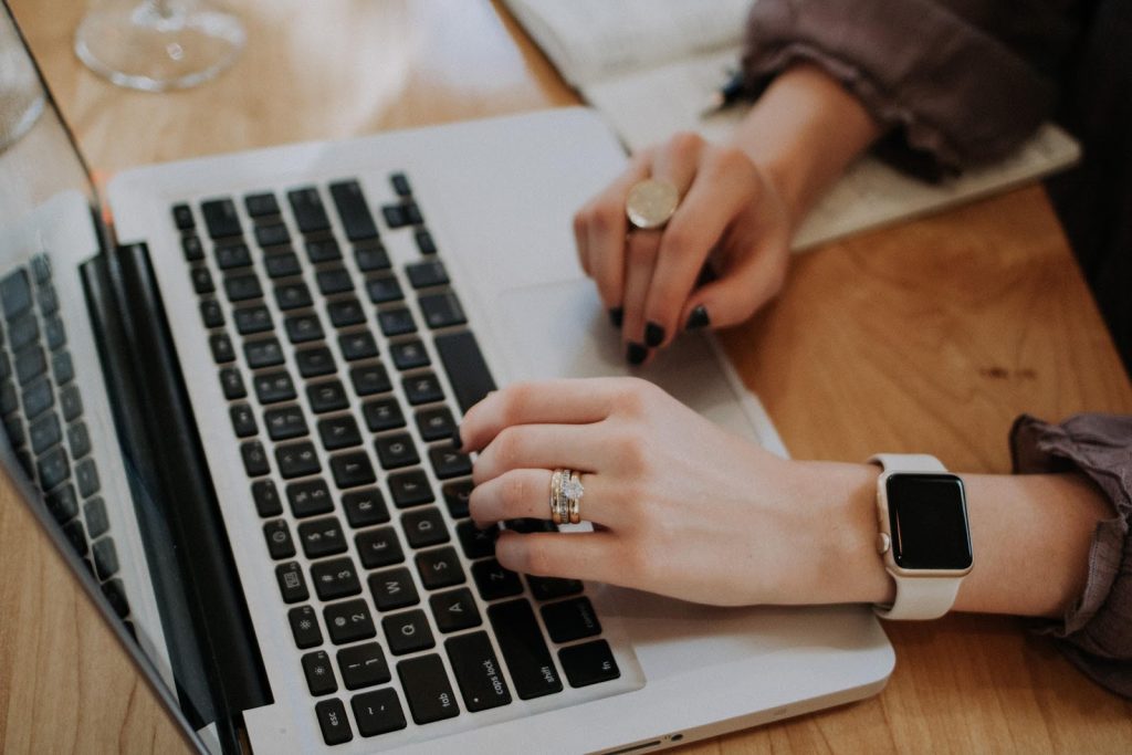 Bookkeeping on a laptop.